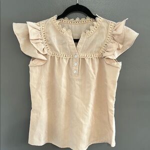 Unbranded tan colored, ruffle blouse